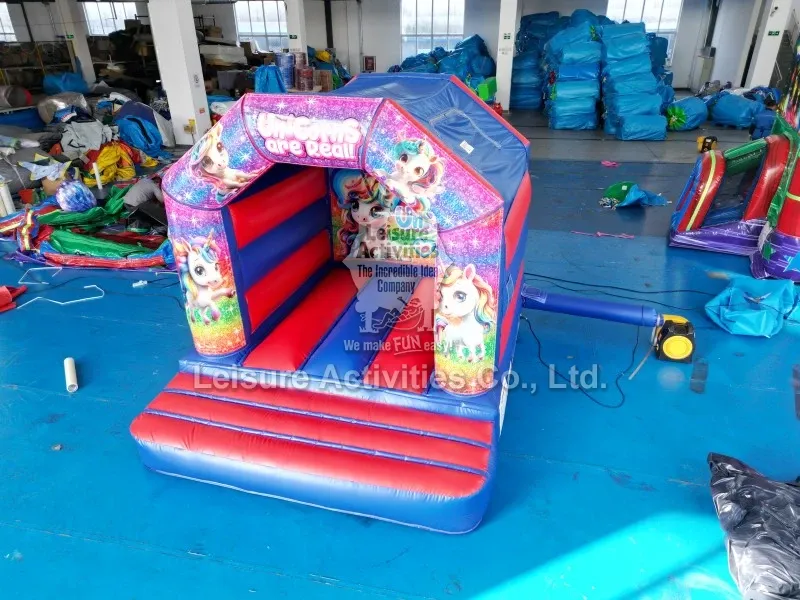 Mini Inflatable Bouncy Castle A Frame Red Blue With Roof